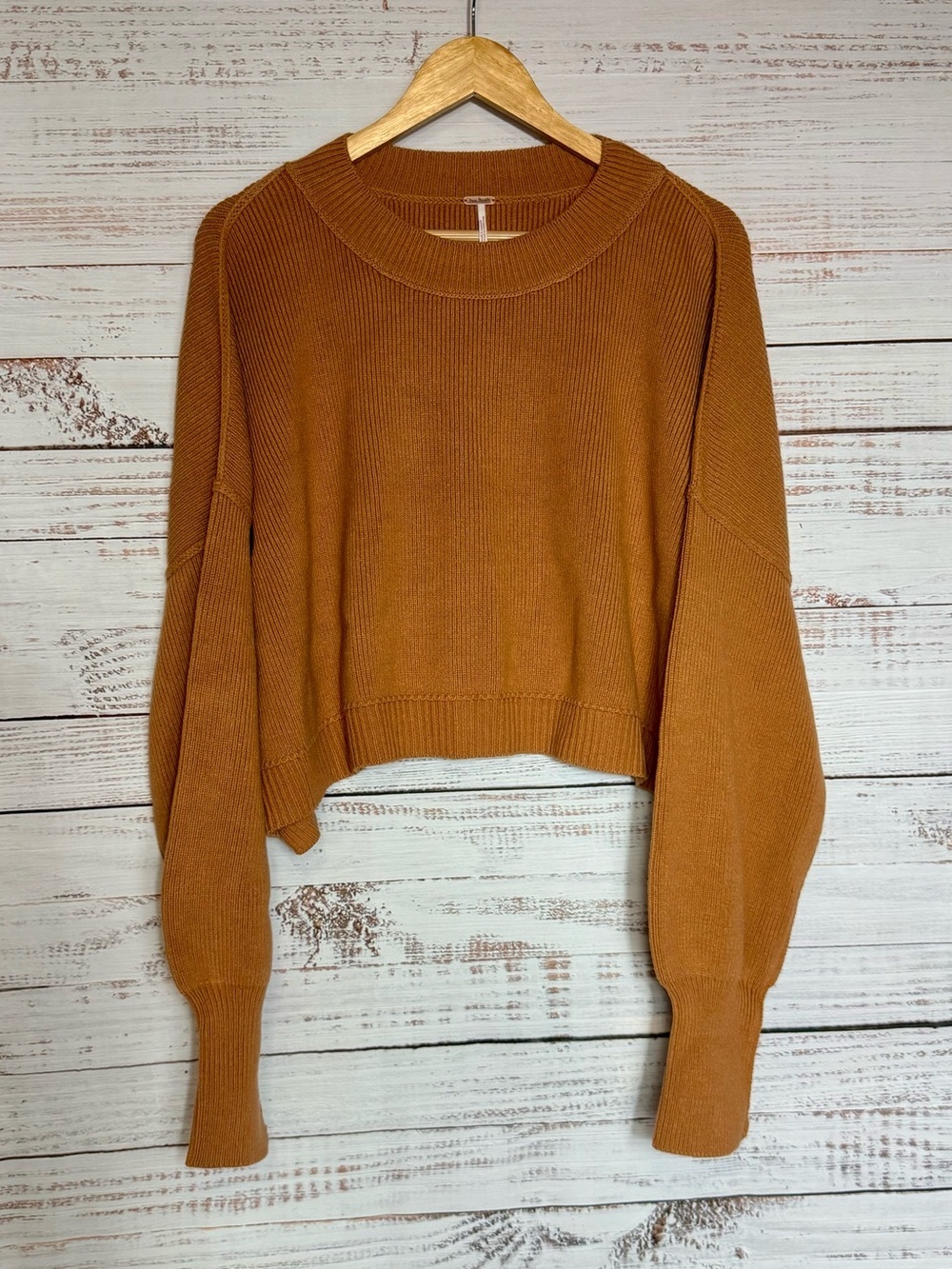 Free People Ribbed Knit Cropped Sweater in Cedar